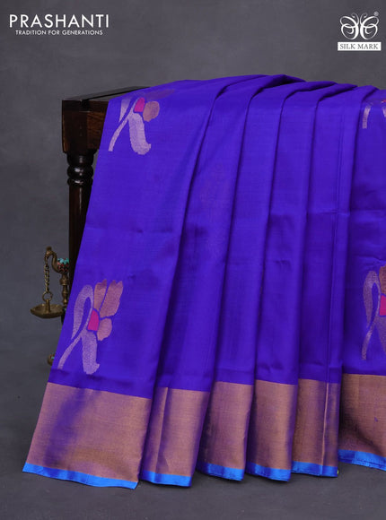 Pure uppada silk saree blue and cs blue with zari woven jamdhani buttas and zari woven border