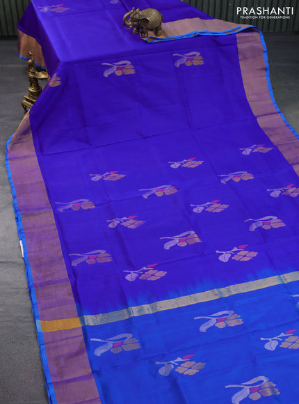 Pure uppada silk saree blue and cs blue with zari woven jamdhani buttas and zari woven border