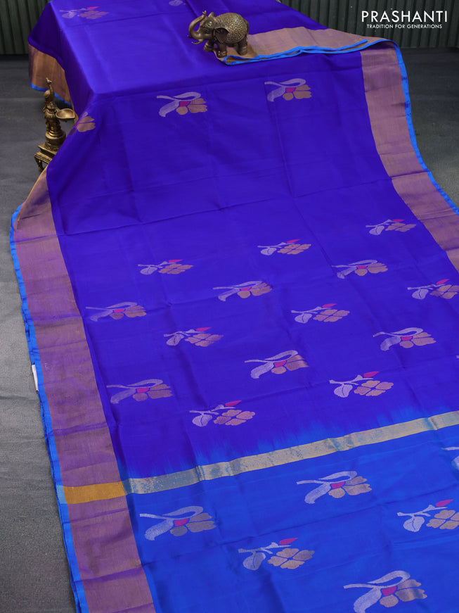 Pure uppada silk saree blue and cs blue with zari woven jamdhani buttas and zari woven border