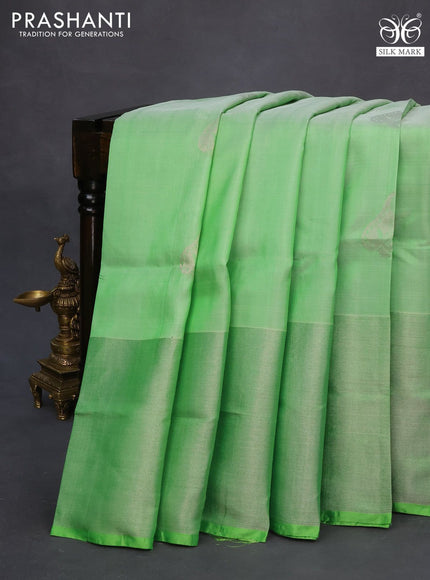 Pure uppada silk saree light green with silver zari woven buttas and long silver zari woven border