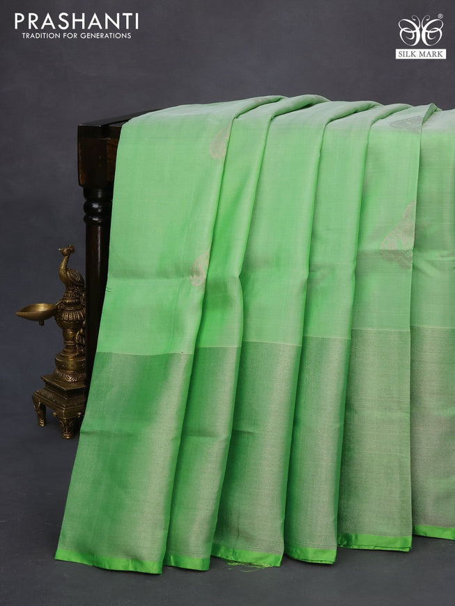 Pure uppada silk saree light green with silver zari woven buttas and long silver zari woven border