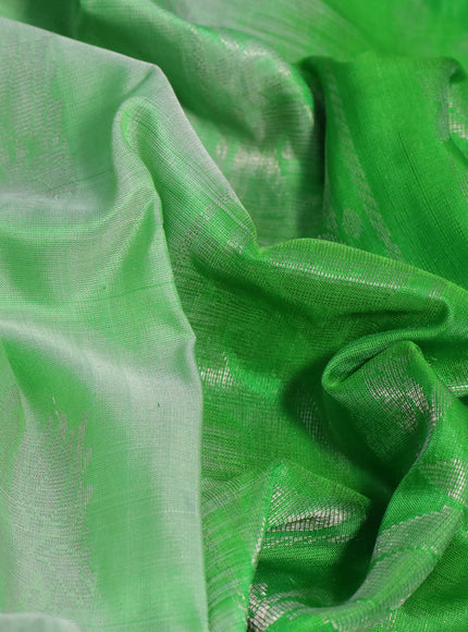 Pure uppada silk saree light green with silver zari woven buttas and long silver zari woven border