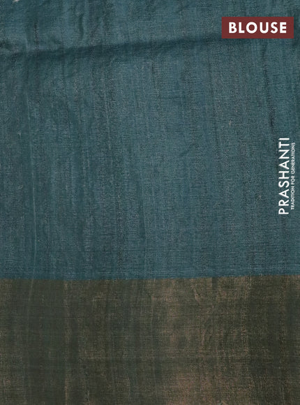 Pure tussar silk saree green shade with allover floral design pita work and zari woven border