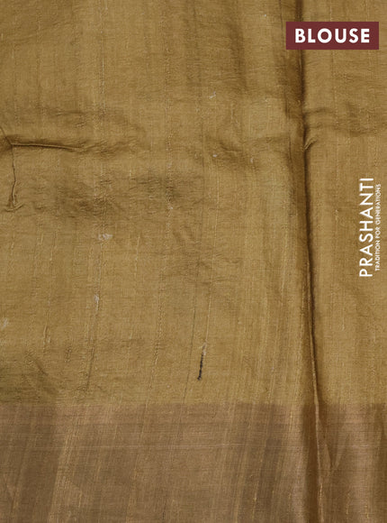 Pure tussar silk saree mustard shade with allover floral design pita work and zari woven border