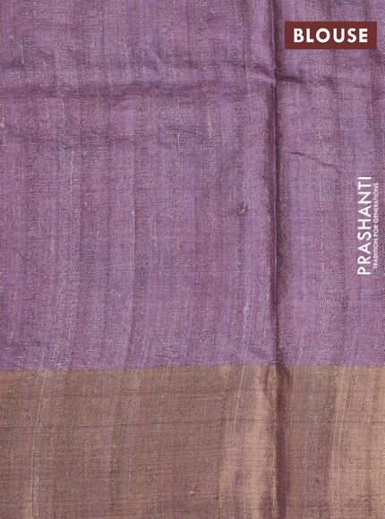 Pure tussar silk saree mild purple with allover floral design pita work and zari woven border