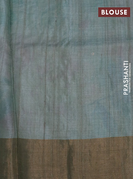 Pure tussar silk saree pastel green with allover floral design pita work and zari woven border