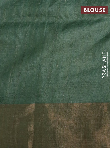 Pure tussar silk saree green shade with allover floral design pita work and zari woven border