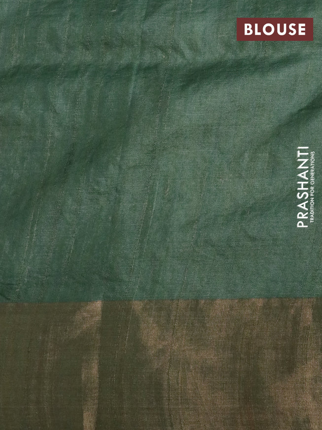 Pure tussar silk saree green shade with allover floral design pita work and zari woven border