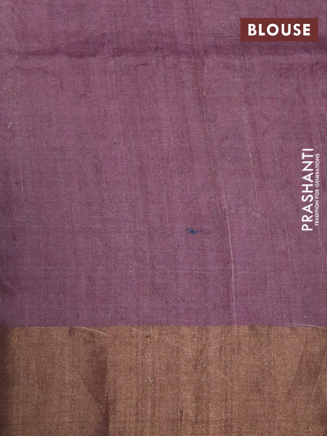 Pure tussar silk saree mauve pink with allover floral design pita work and zari woven border