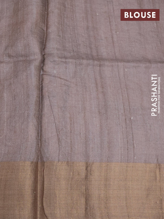 Pure tussar silk saree cream and brown shade with allover floral design pita work and zari woven border