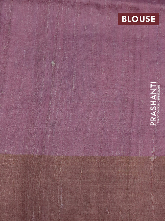 Pure tussar silk saree pastel pink and mild purple with allover floral design pita work and zari woven border