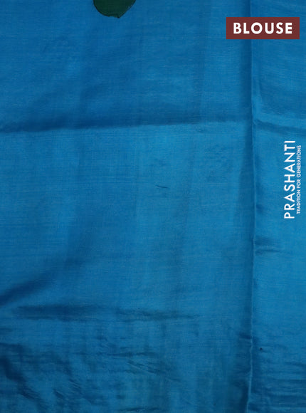 Pure tussar silk saree blue and wine shade with kalamkari prints & cut work and cut work border