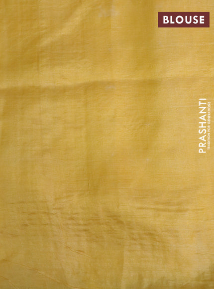 Pure tussar silk saree yellow and wine shade with kalamkari prints & cut work and cut work border