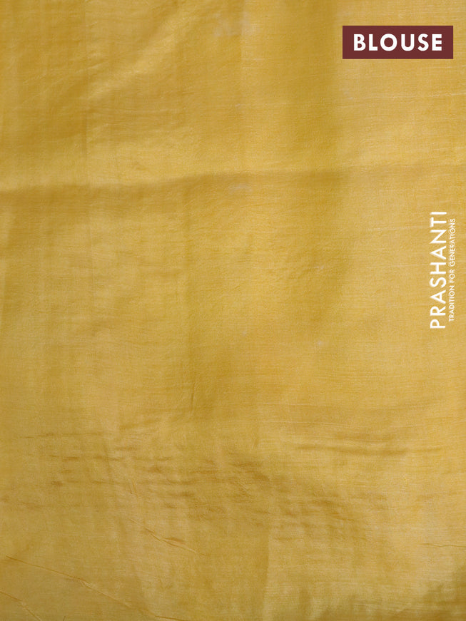 Pure tussar silk saree yellow and wine shade with kalamkari prints & cut work and cut work border