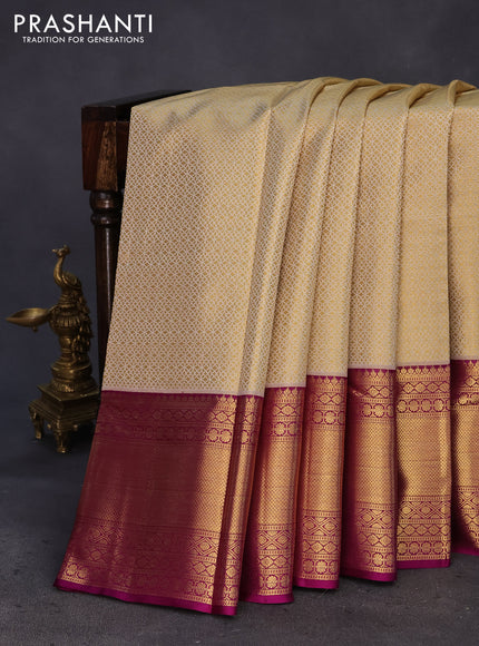 Pure kanchipuram tissue silk saree gold and deep purple with allover silver zari woven geometric weaves and zari woven border