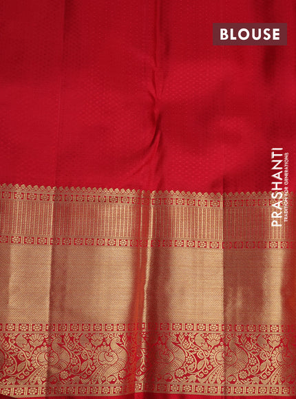 Pure kanchipuram tissue silk saree pastel blue shade and red with allover zari woven geometric weaves and long annam zari woven border