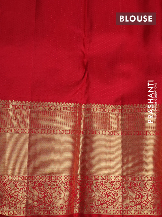 Pure kanchipuram tissue silk saree pastel blue shade and red with allover zari woven geometric weaves and long annam zari woven border