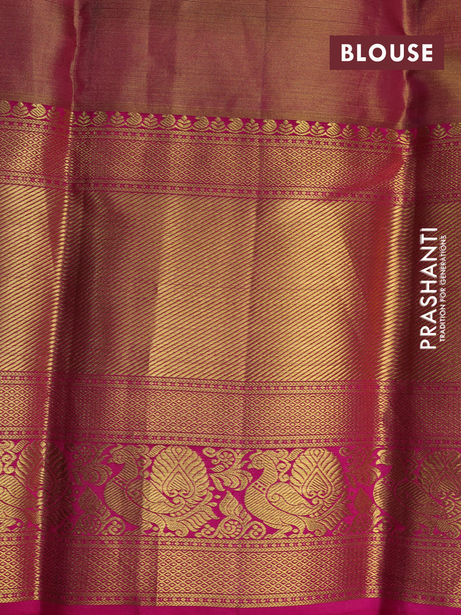 Pure kanchipuram tissue silk saree sandal and pink with allover zari woven geometric weaves and long annam zari woven border