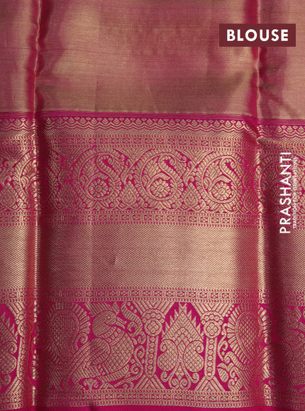 Pure kanchipuram tissue silk saree gold and pink with allover zig zag zari weaves and long zari woven annam border