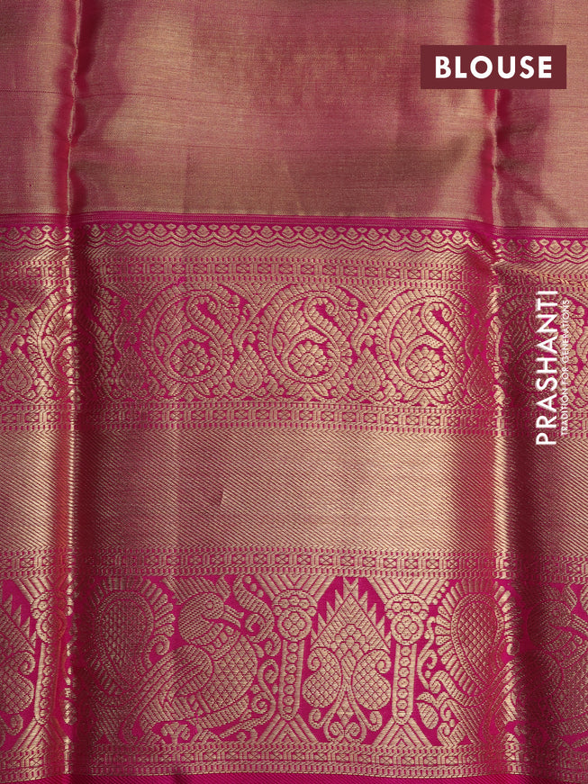 Pure kanchipuram tissue silk saree gold and pink with allover zig zag zari weaves and long zari woven annam border