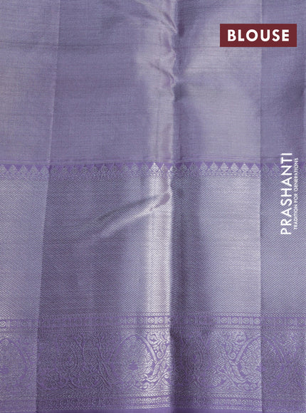 Pure kanchipuram tissue silk saree pastel grey and mild lavender shade with allover silver zari woven weaves and silver zari woven border