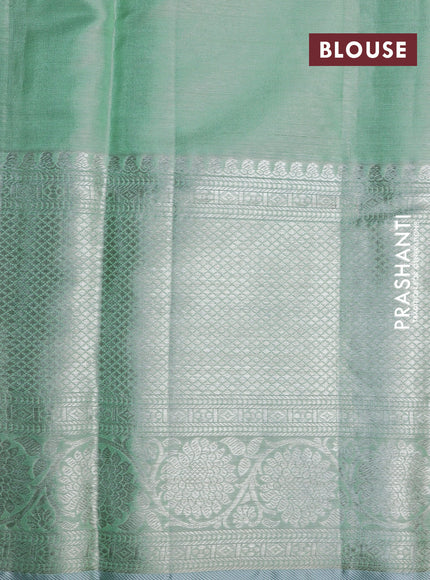 Pure kanchipuram tissue silk saree pastel green with allover silver zari woven brocade weaves and silver zari woven border