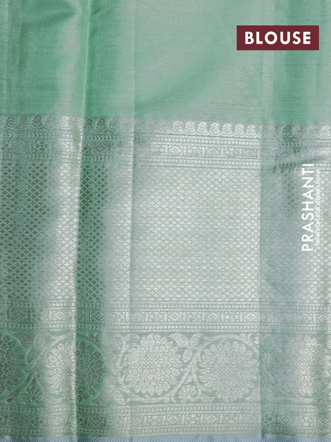 Pure kanchipuram tissue silk saree pastel green with allover silver zari woven brocade weaves and silver zari woven border