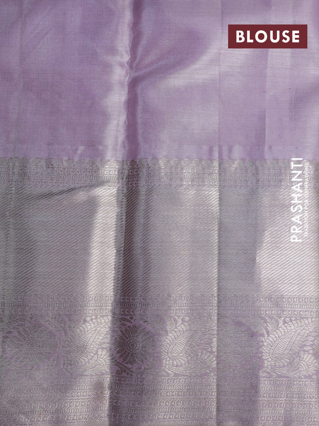 Pure kanchipuram tissue silk saree pastel lavender shade with allover silver zari woven brocade weaves and silver zari woven border