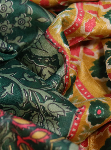 Printed silk saree green and mustard shade with allover prints and thread woven border