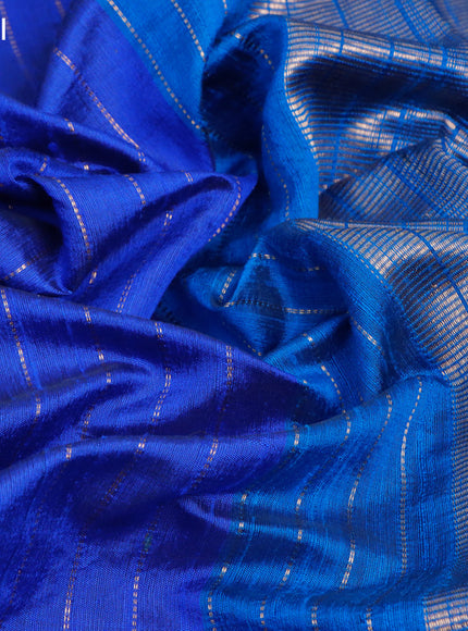 Pure dupion silk saree blue and cs blue with allover zari weaves and temple woven floral design embroidery work border