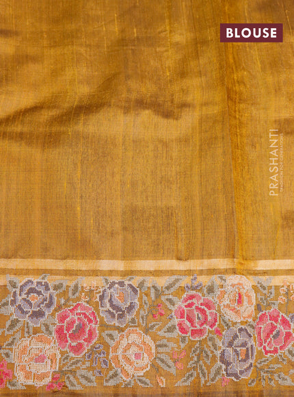 Pure dupion silk saree maroon and mustard yellow with allover zari weaves and temple woven floral design embroidery work border