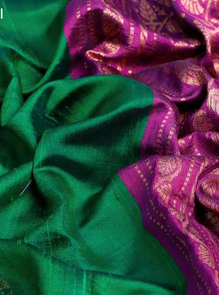 Pure dupion silk saree green and purple with zari woven buttas and floral deisgn embroidery work border