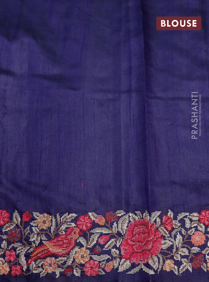 Pure dupion silk saree cs blue and dark blue with allover zari weaves and temple woven floral design embroidery work border