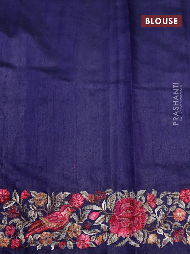 Pure dupion silk saree cs blue and dark blue with allover zari weaves and temple woven floral design embroidery work border