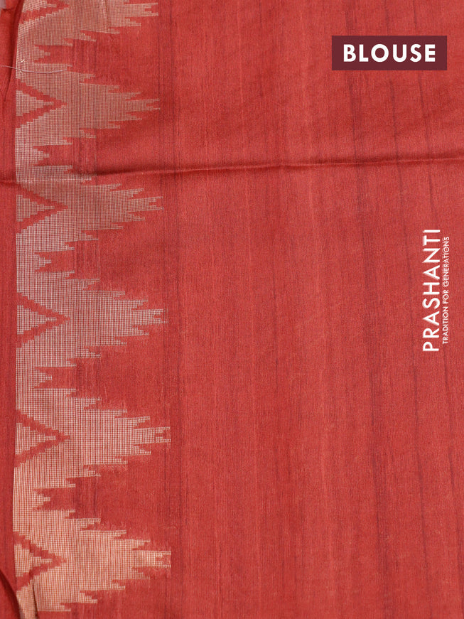 Semi tussar saree sandal and maroon with allover geometric zari weaves & ikat butta prints and temple design border