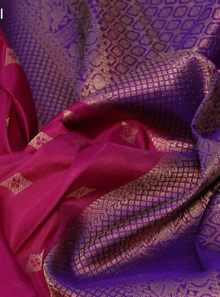 Pure kanchipuram silk saree magenta pink and dual shade of purple with zari woven geometric buttas and rich zari woven border