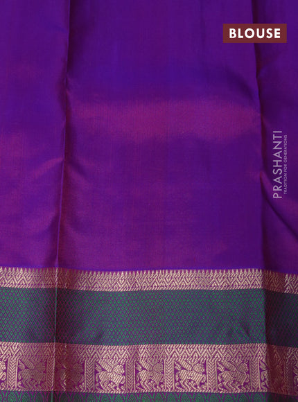 Pure kanchipuram silk saree magenta pink and dual shade of purple with zari woven geometric buttas and rich zari woven border