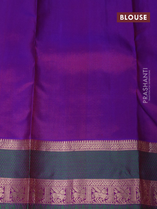 Pure kanchipuram silk saree magenta pink and dual shade of purple with zari woven geometric buttas and rich zari woven border