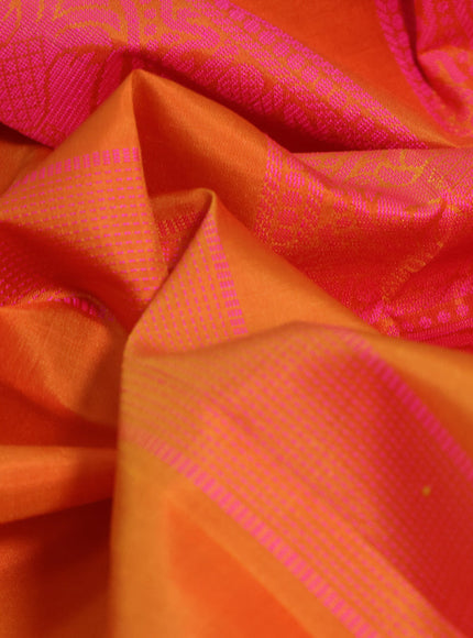 Pure kanchipuram silk saree orange with plain body and thread woven border