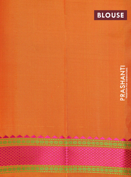 Pure kanchipuram silk saree orange with plain body and thread woven border