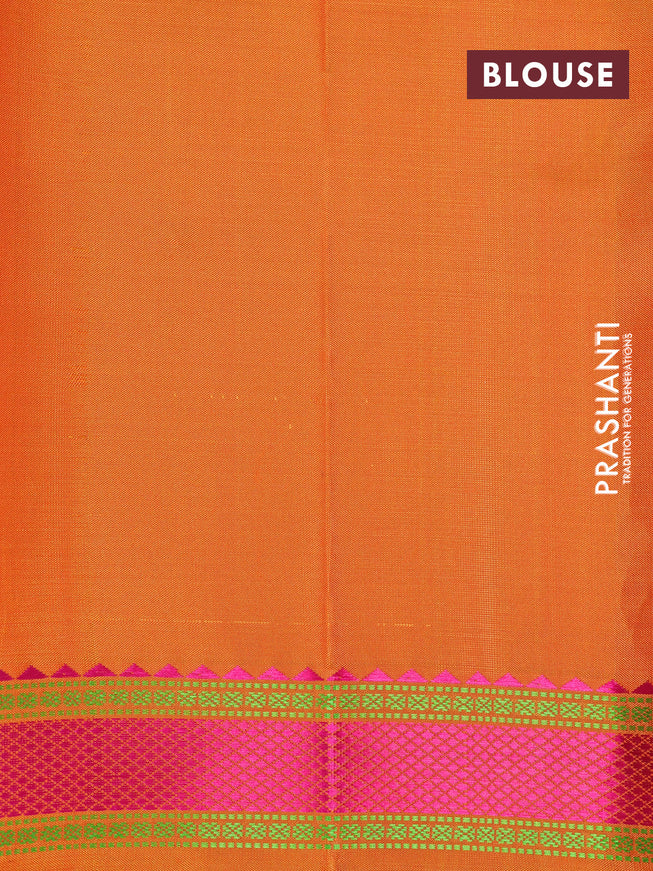 Pure kanchipuram silk saree orange with plain body and thread woven border