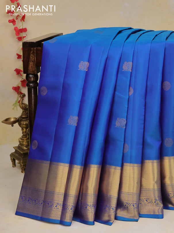 Pure kanchipuram silk saree dual shade of blue and pink with zari woven buttas and zari woven border