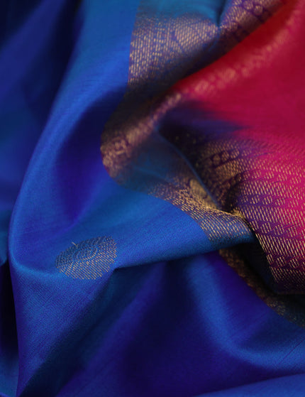 Pure kanchipuram silk saree dual shade of blue and pink with zari woven buttas and zari woven border