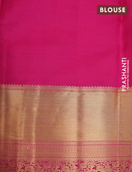 Pure kanchipuram silk saree dual shade of blue and pink with zari woven buttas and zari woven border