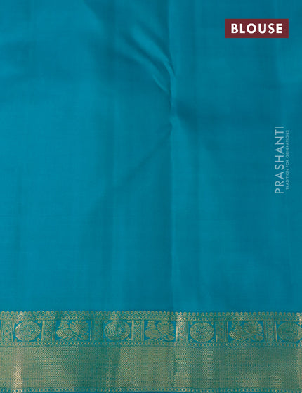 Pure kanchipuram silk saree red and teal green with allover self emboss & zari buttas and zari woven border