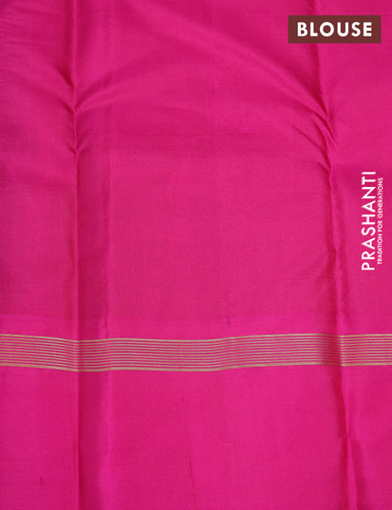 Pure kanchipuram silk saree dark green and pink with zari woven buttas and rettapet zari woven border