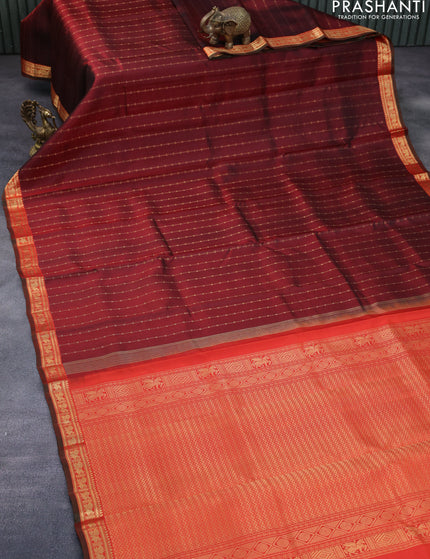 Pure kanchipuram silk saree maroon and dual shade of green with zari woven buttas and zari woven border