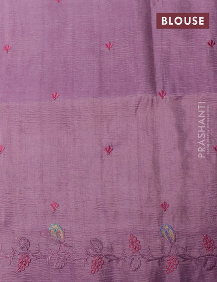 Crush tissue saree mauve pink with embroidery work buttas and floral embroidery cut work border