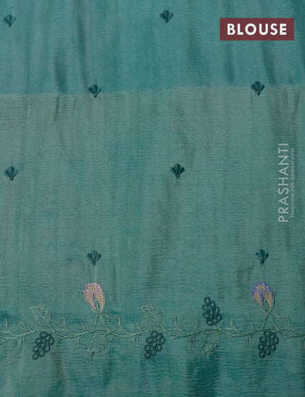 Crush tissue saree teal green with embroidery work buttas and floral embroidery cut work border