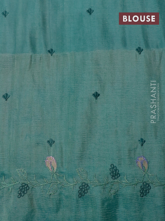 Crush tissue saree teal green with embroidery work buttas and floral embroidery cut work border